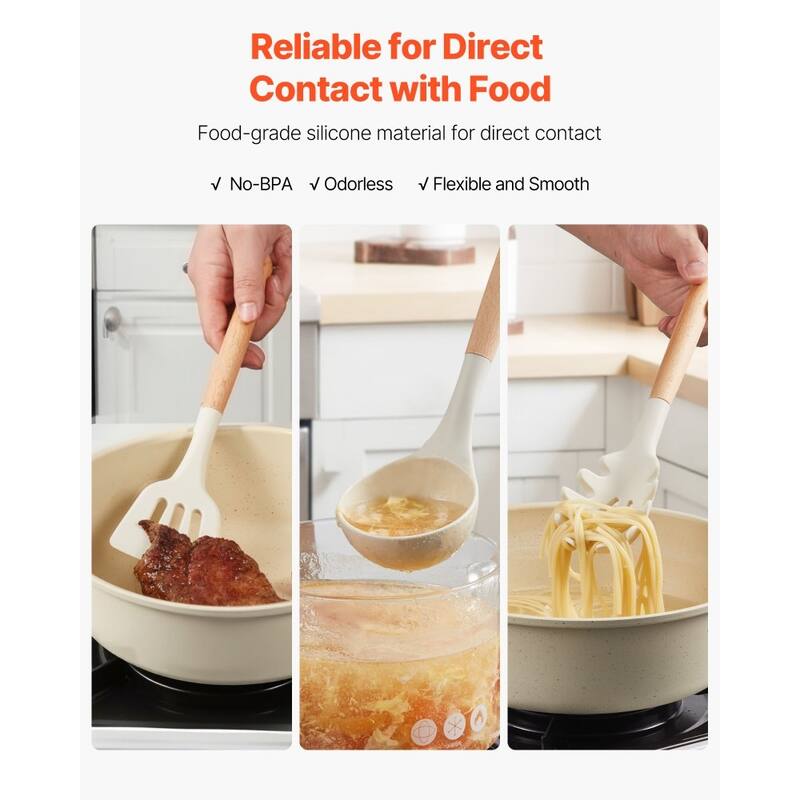 Silicone Non-Stick Kitchen Utensil Set with Wooden Handle and Heat-Resistant Cooking Tools