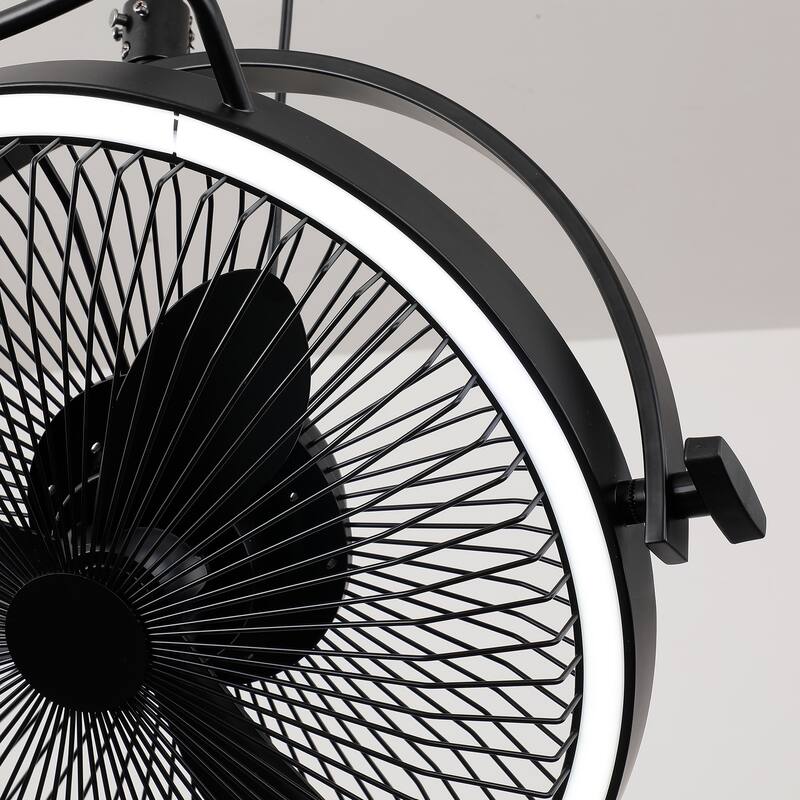 20" Industrial Black 6-Speed Large Portable Fans Floor Fan with Light and Remote