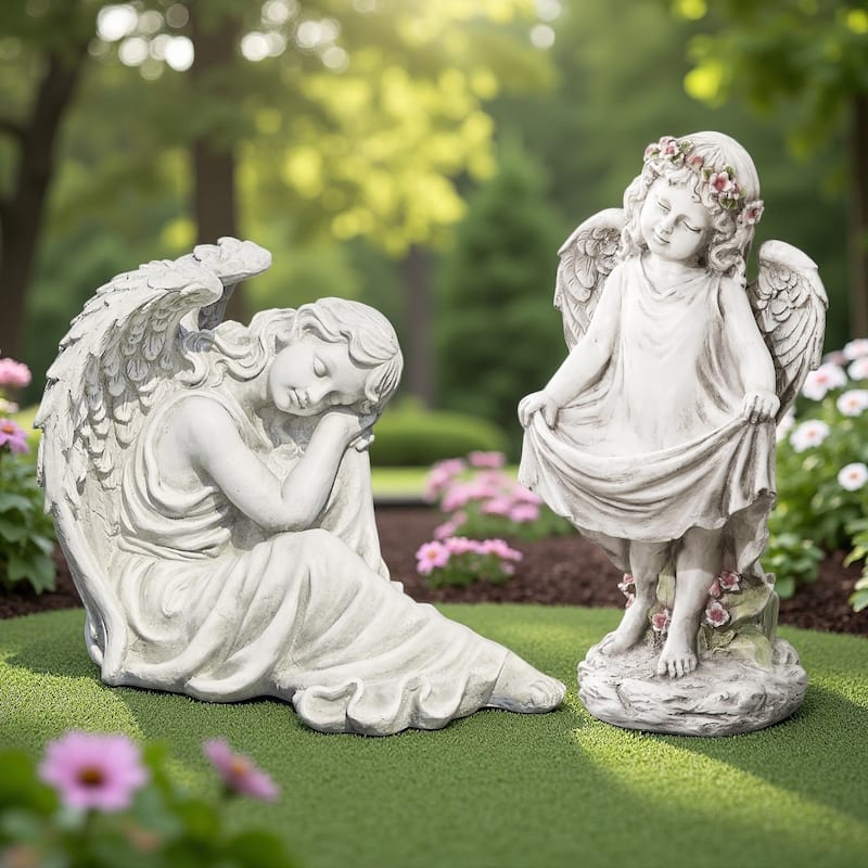 Glitzhome Sleeping Angel MGO Garden Statue for Outdoor Indoor Coastal Sculpture