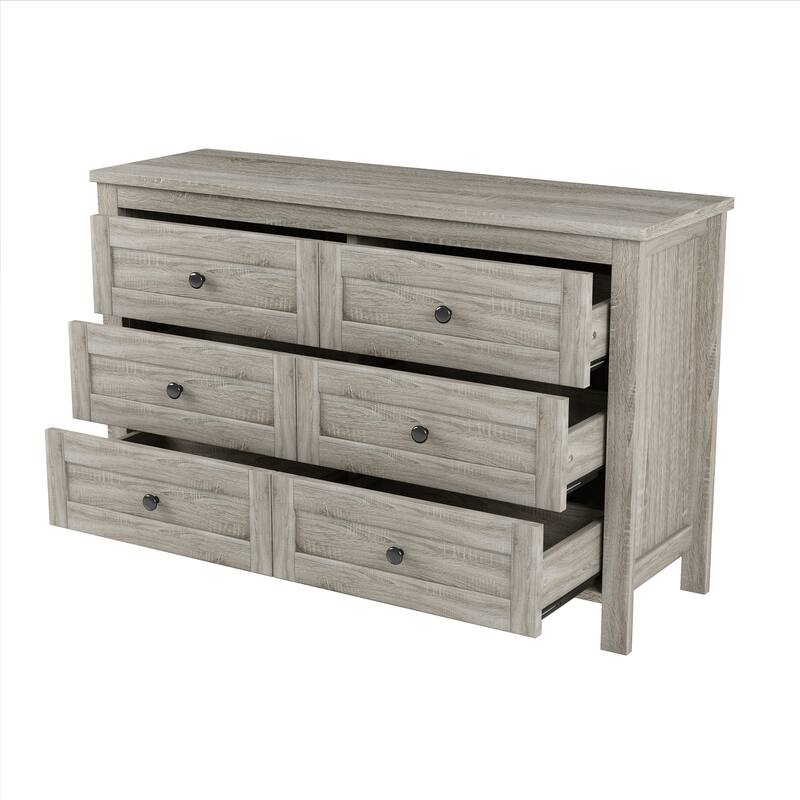 Retro Farmhouse Style Wooden Dresser with 6 Drawers, Storage Cabinet for Bedroom