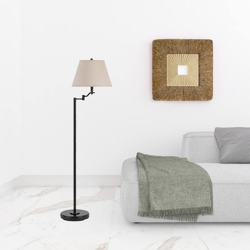 HomeRoots 60" Bronze Swing Arm Floor Lamp With Beige Empire Shade - 20