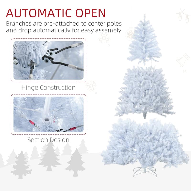 HOMCOM 7.5ft Tall Prelit Artificial Christmas Tree Holiday Décor with 1518 Branches, 500 Warm White LED Lights, Auto Open