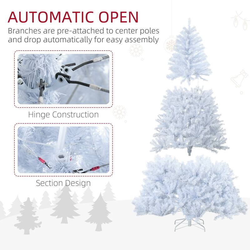Prelit 7.5FT Artificial Christmas Tree, White Snowy Branches with LED Lights
