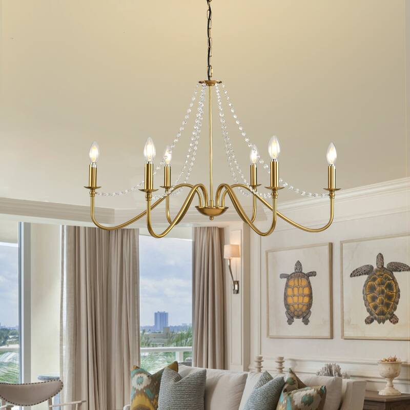 Modern Farmhourse 6-Lights Classic Chandelier with Crystal Accents