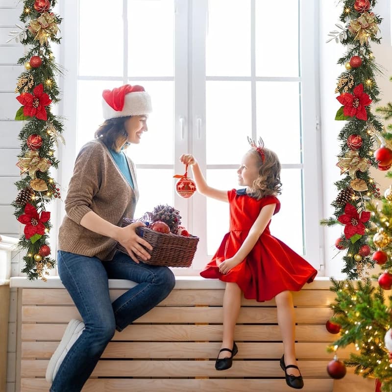 6FT Battery Powered Xmas Garland Prelit Lights Indoor/Outdoor with Timer - N/A