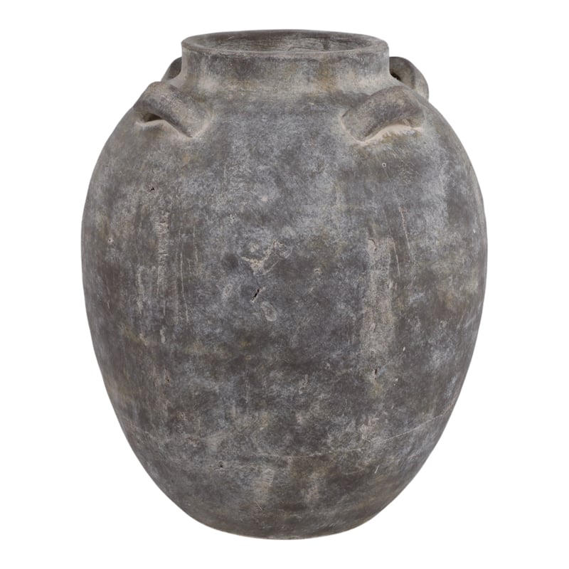 Pottery Terracotta Vase Urn Shaped Side Handle Curved Artisanal Design