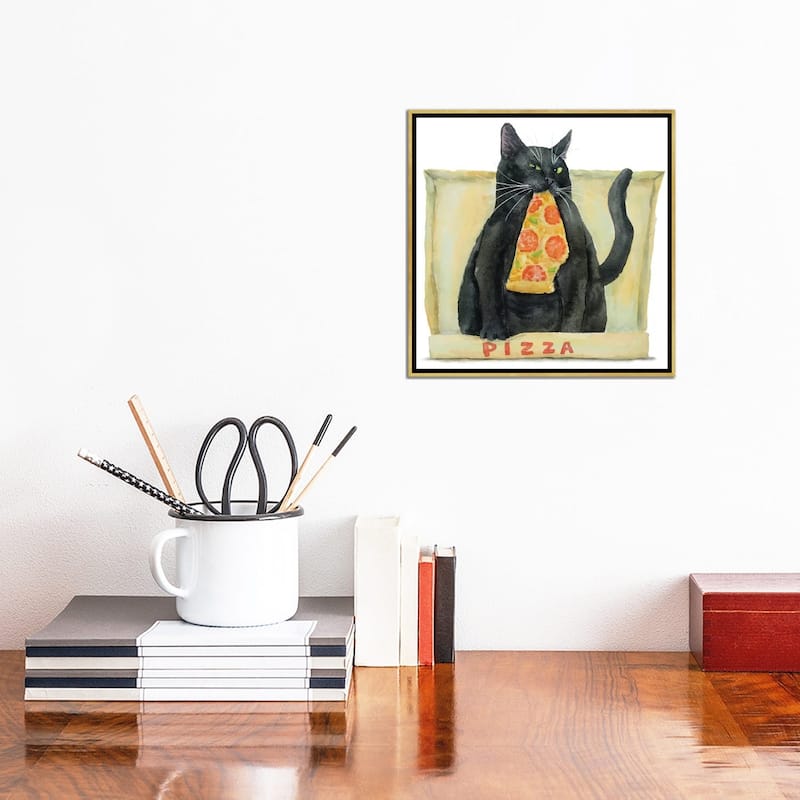 iCanvas "Black Cat And Pizza" by Alexey Dmitrievich Shmyrov Framed