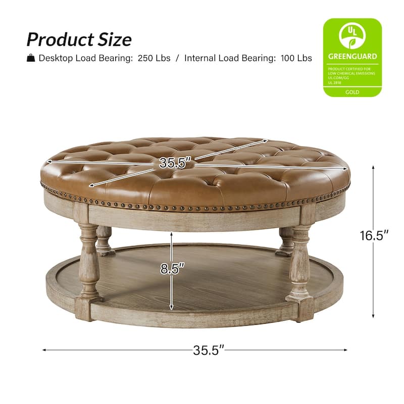 Dulcie Traditional Cocktail Vegan Leather Ottoman with Solid Wood Legs by HULALA HOME