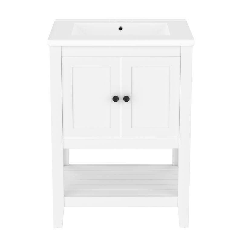 Bathroom Vanity with Sink, Small Storage Cabinet with 2 Soft Closing Doors, Sink Vanity with Solid Wood Frame