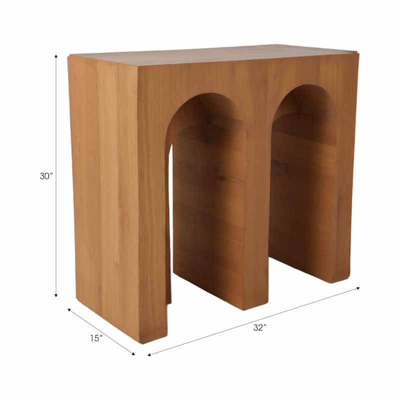 Wood Veneer Accent Table Double Arched Base Modern Glam - 30" Brown - 32" x 15" x 30"