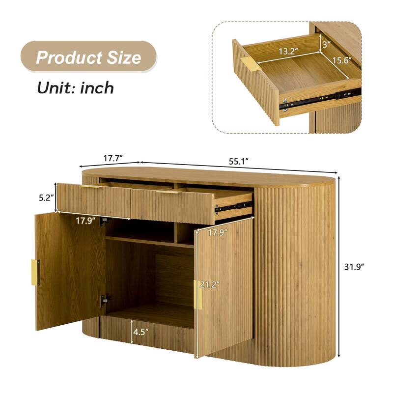 55" Modern Storage Cabinet with 2 Doors and 2 Drawers