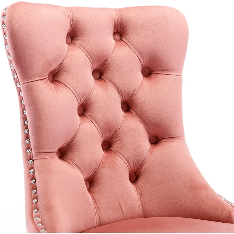 Set of 2 Hollywood Glam Velvet Dining Chairs – Tufted Back with Nailhead Trim and Ring Pull, Modern Accent Side Chairs