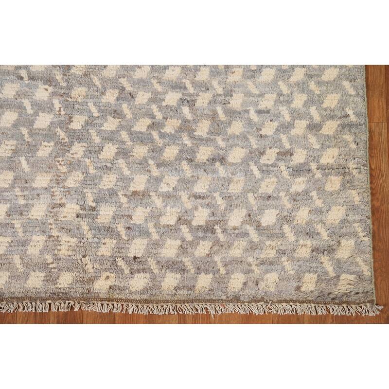 Hand Knotted Oriental 100% Wool Carpet Modern All-Over Greys & Charcoal Moroccan Area Rug - 7' 8'' X 5' 1''