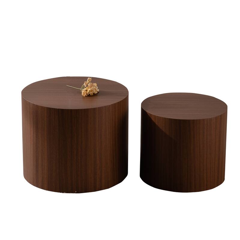 Space-Efficient Round Wooden Nesting Coffee Table Set - Modern Living Room Accent
