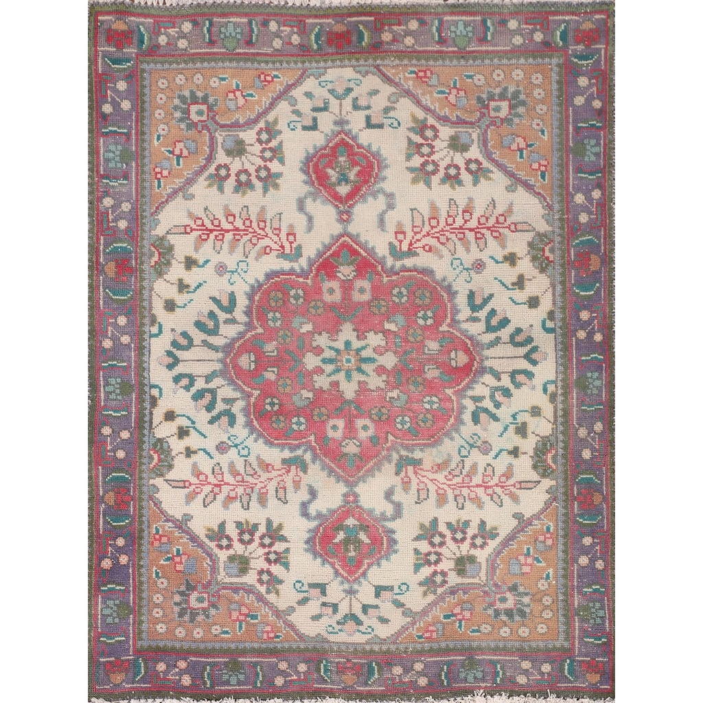 Tabriz Persian Accent Rug Hand-Knotted Wool Carpet - 3'2"x 4'7"