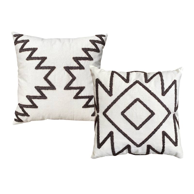 17 x 17 Inch 2 Piece Square Cotton Accent Throw Pillow Set with Modern