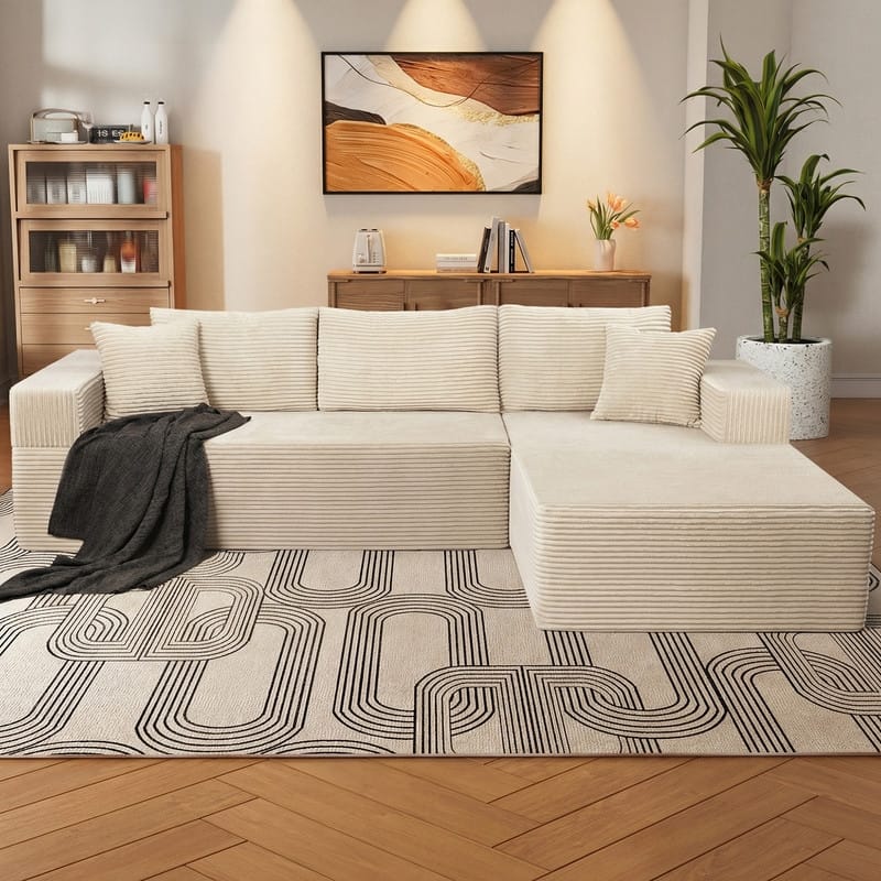 WINSOON Plush Modular Sectional Sofa with Pillows - Beige - Right Facing