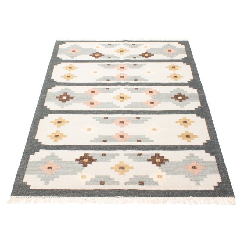ECARPETGALLERY Flat-Weave Ankara FW Light Grey Wool Kilim - 5'3 x 7'7