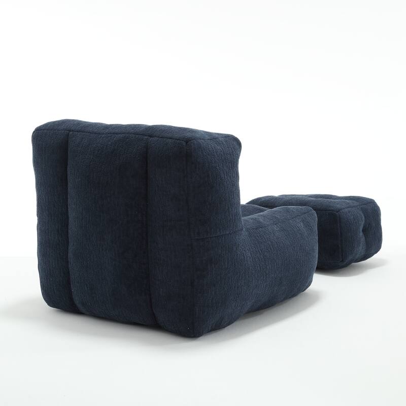 Fluffy Bean Bag Chair with Memory Foam and Ottoman, Super Soft Velvet Bean Bag for Adults & Kids, Comfortable Lazy Sofa