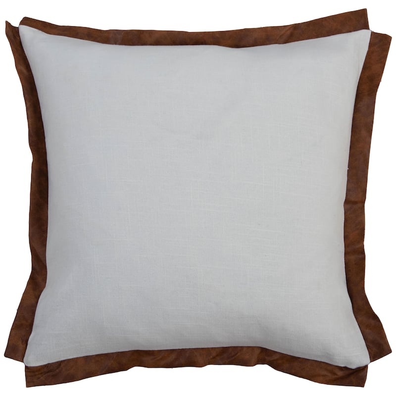 Rizzy Home Modern Leather Flange Throw Pillow, 20x20 - Polyester - Ivory/Saddle