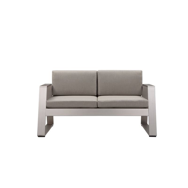 Xia 57 Inch Outdoor Sofa, Gray Aluminum, Fade Resistant Fabric Cushions