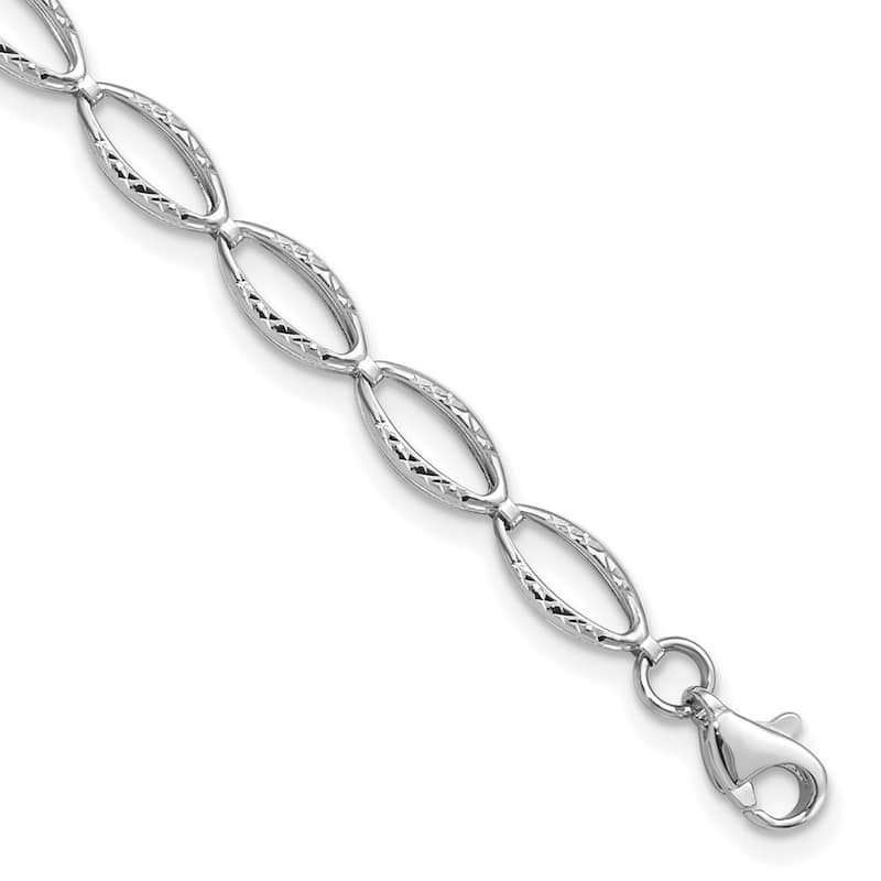 Curata 14k White Gold 7" 5mm Sparkle Cut Oval Links Bracelet