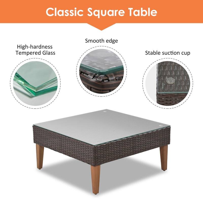 4 Piece Outdoor Furniture Set, All Weather Conversation Set, L-Shape Wicker Sofa Set with Pillows and Coffee Table