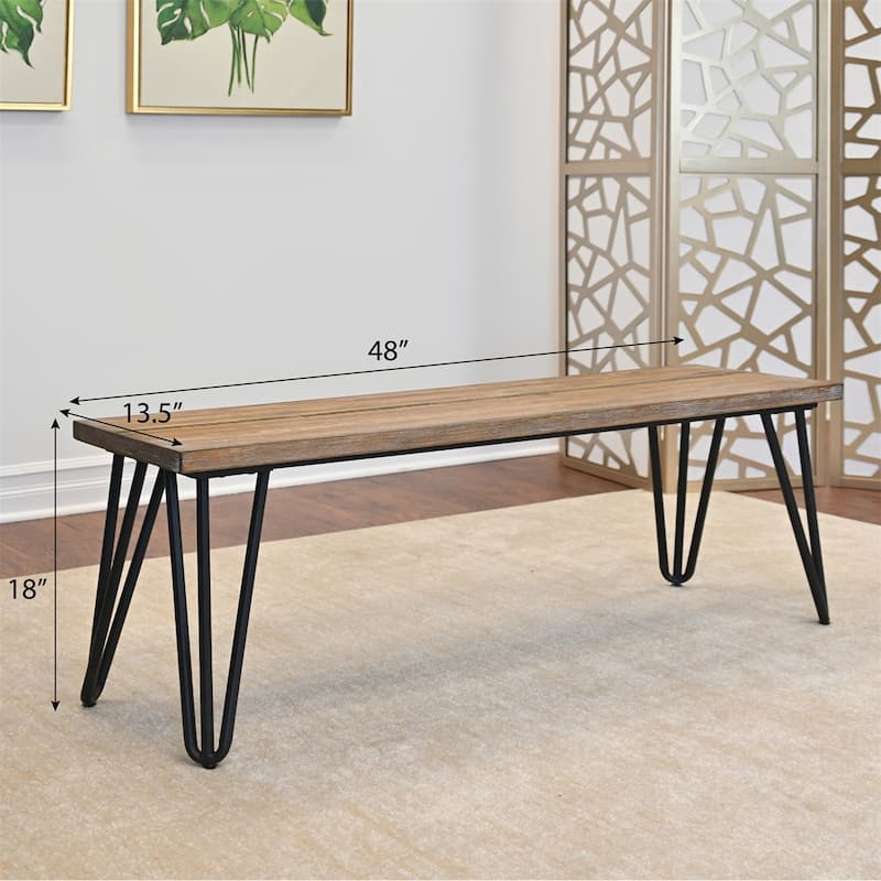 Industrial Wood Dining Bench, Rustic Dark Pine Finish