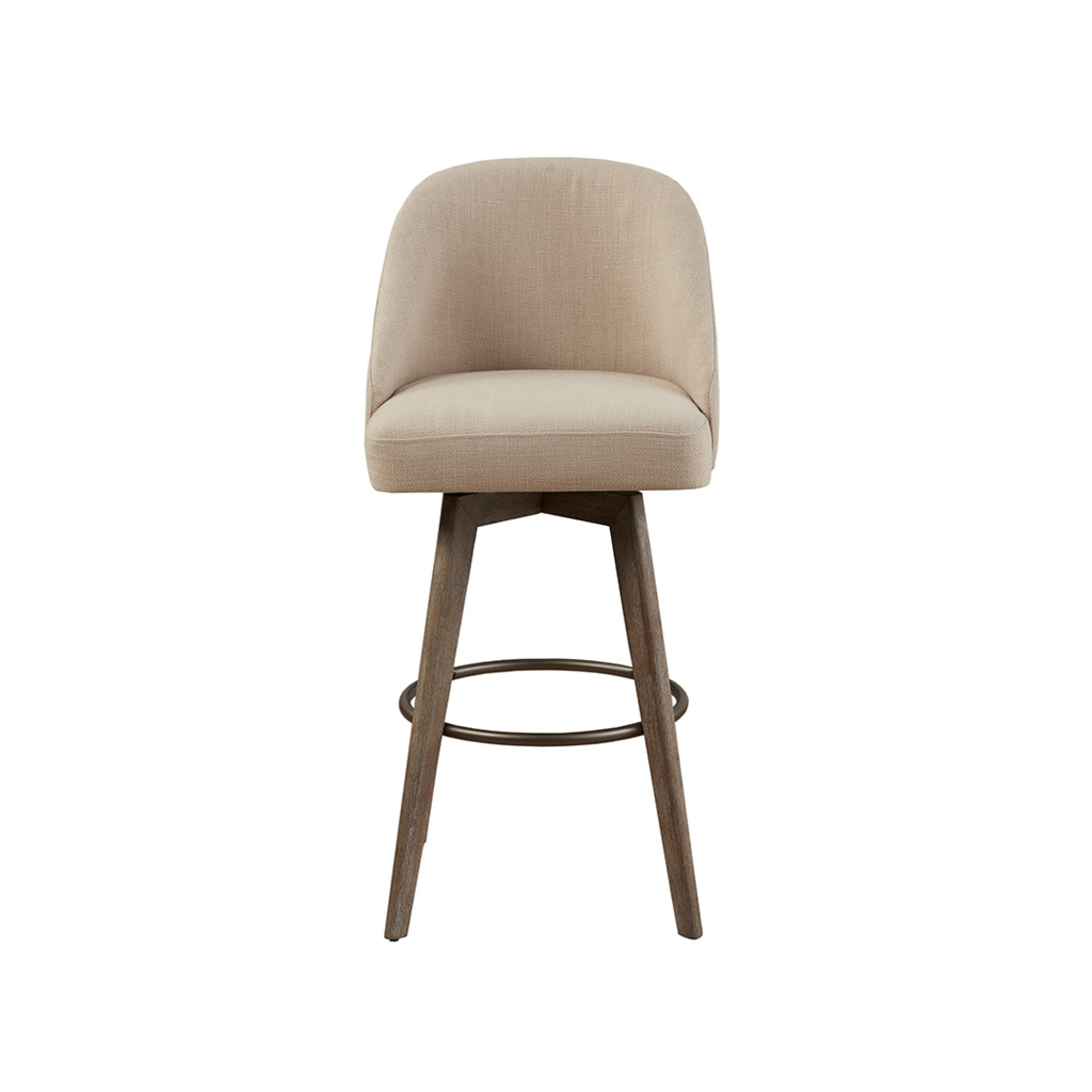 Roomfitters 360-Swivel Bar Stool, Upholstered Barrel Back High Chair (30" Seat Height) with Metal Footrest Ring