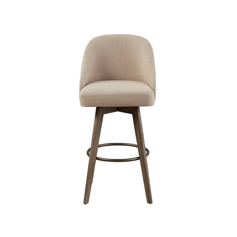 Roomfitters 360-Swivel Bar Stool, Upholstered Barrel Back High Chair (30" Seat Height) with Metal Footrest Ring - Sand