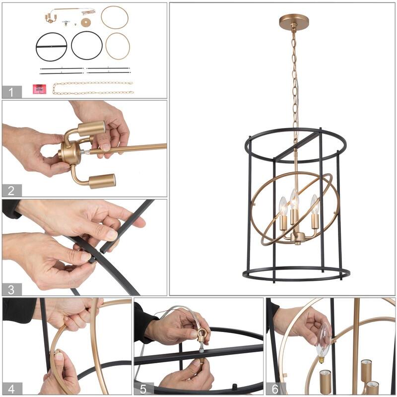Malryn Modern Geometric Cylinder 3-Light Black Gold Island Pendant Lights - D14"x H17.7"