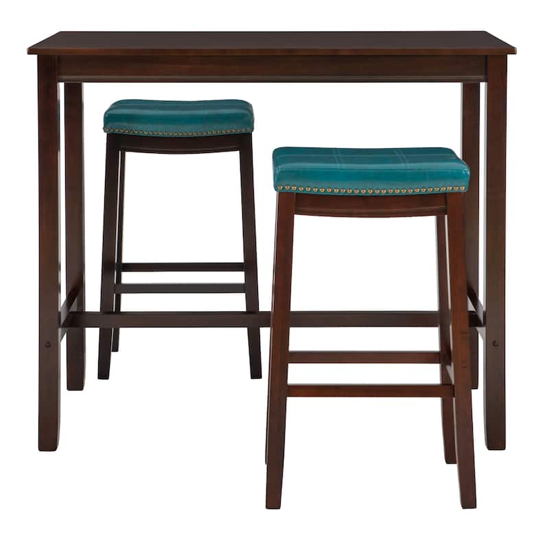 3-Piece Bar Table and Stool Set- 47.25" - Brown and Blue