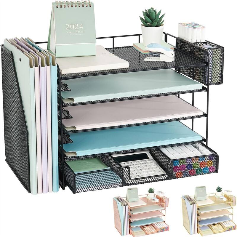 5 Tier Desk Accessories & Workspace Desk - 16.15"D x 9.45"W x 11.25"H - Black