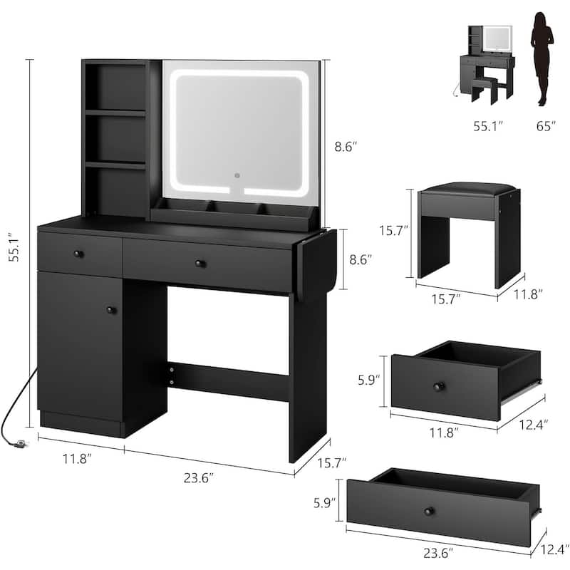 Vanity Desk with Mirror and LED Light