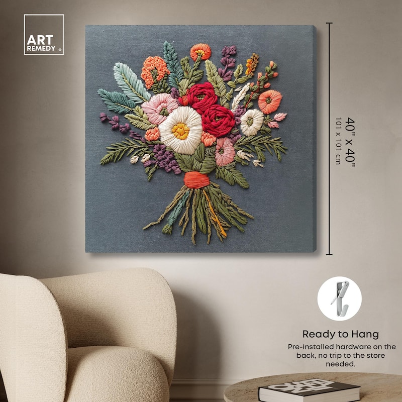 Stitched Bloom Bouquet I Canvas by Art Remedy, Gallery Wrapped