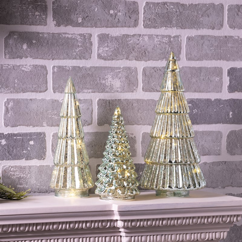 LED Green Mercury Glass Tree (Set of 3)