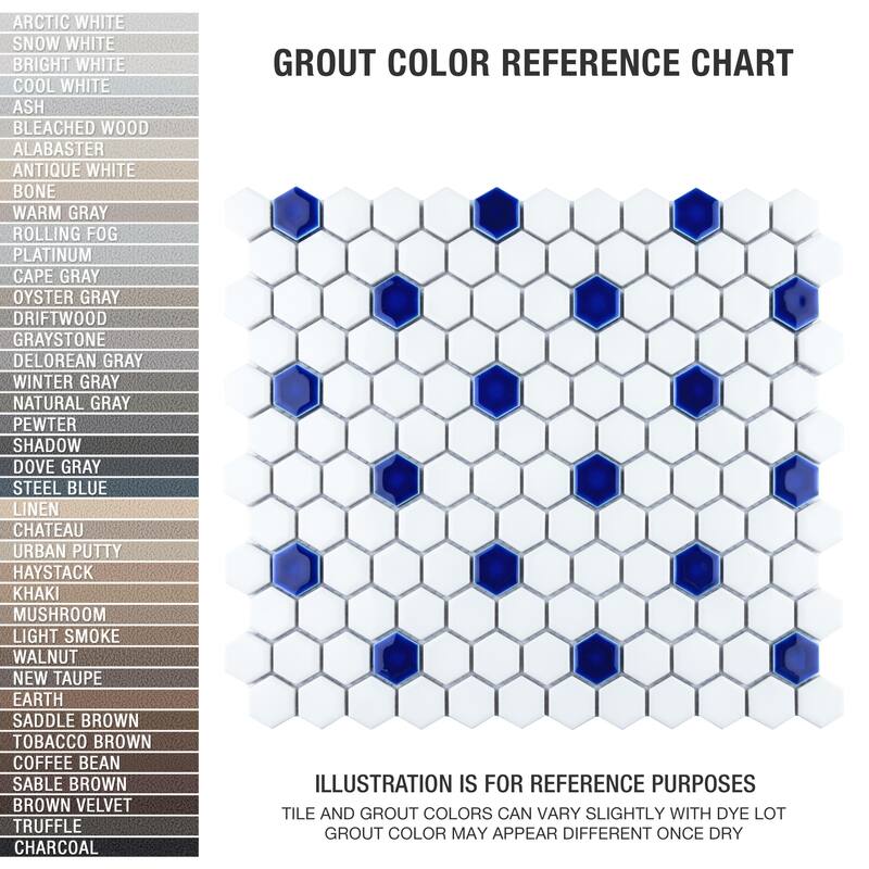 Merola Tile Metro Ion 1" Hex Sapphire Dot w/Glossy White 10-1/4" x 11-7/8" Porcelain Mosaic Floor and Wall Tile