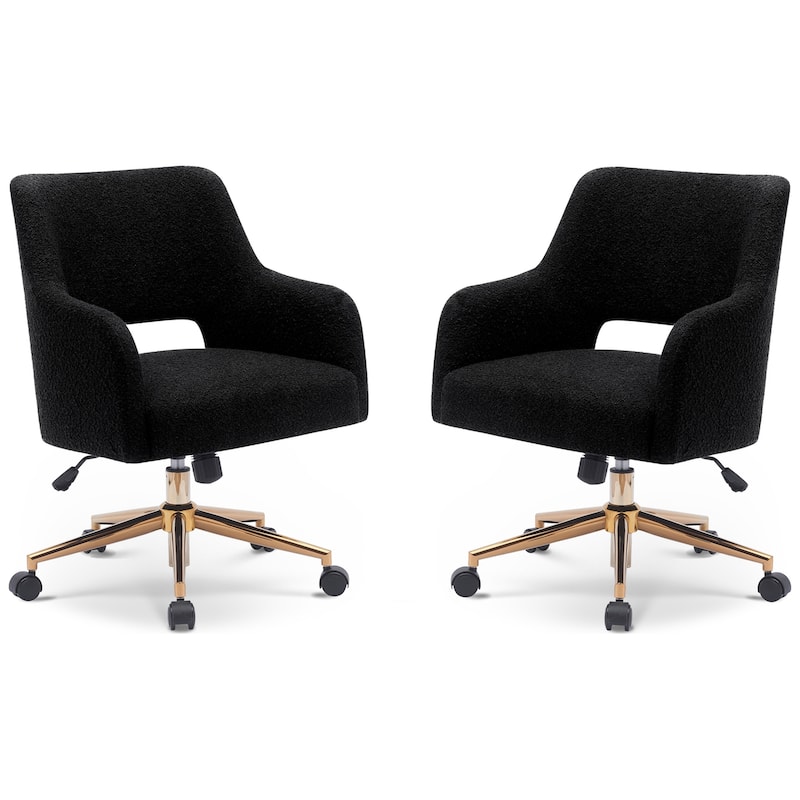 Boucle Upholstered Office/ Desk Chair - Swivel/ Adjustable Height (Set of 2) - Black