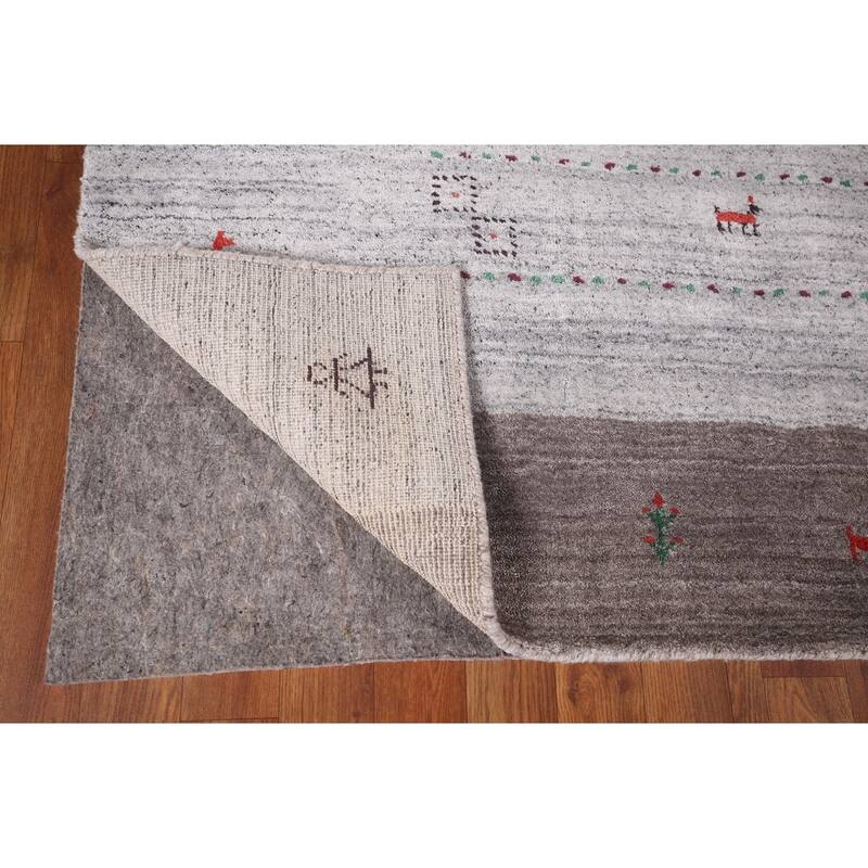 Gabbeh Indian Area Rug Hand-Knotted Tribal Beige Wool Carpet - 6'8"x 8'1"