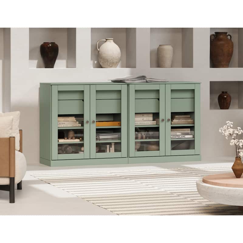 Palace Imports 100% Solid Wood 64" Sideboard with Clear Glass Doors, 4-Drawers and Adjustable Shelves - Sage