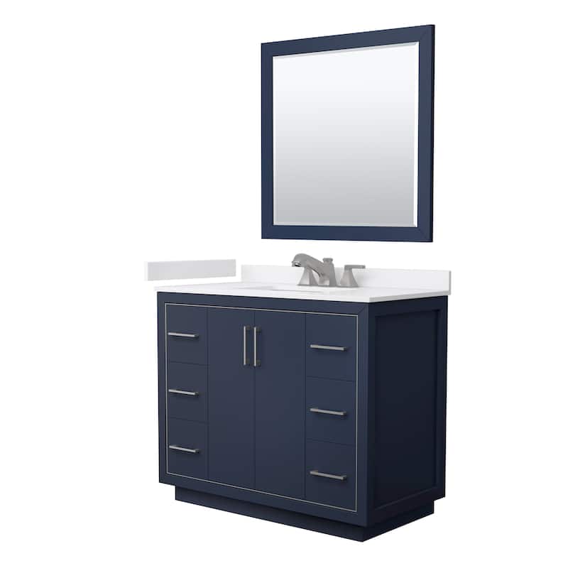 Wyndham Collection WCF1111-42S-VCA-US3M34 Icon 42" Free Standing - Dark Blue / White Cultured Marble Top / Brushed