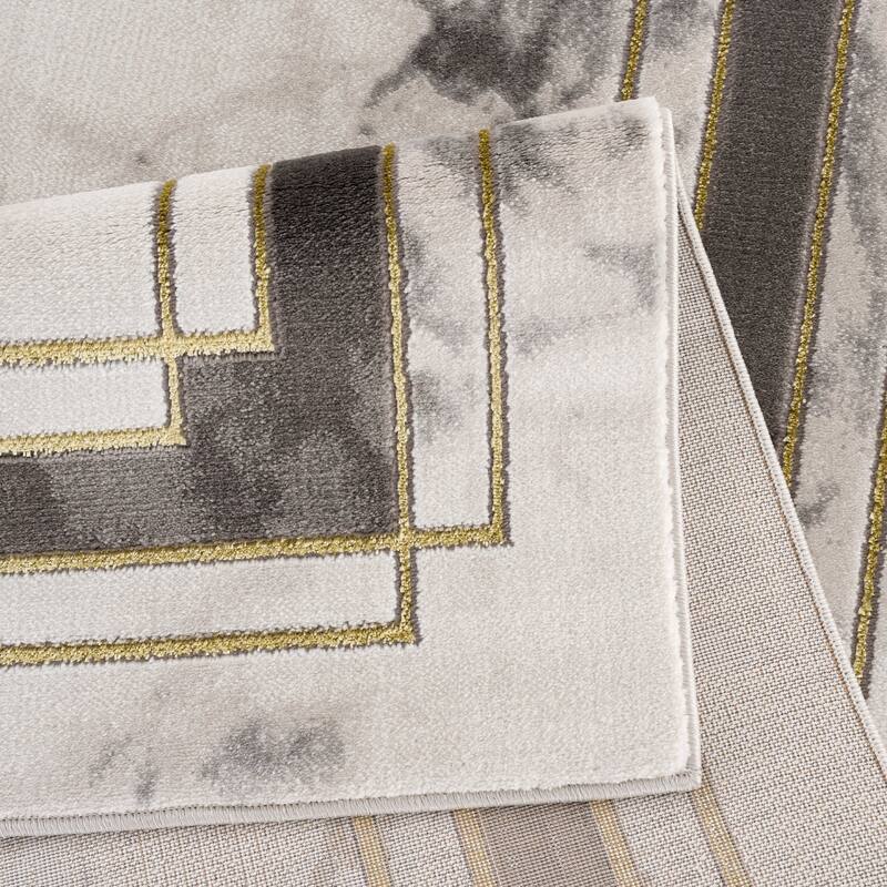La Dole Rugs Gold Grey Ivory Abstract Marble Bordered Area Rug
