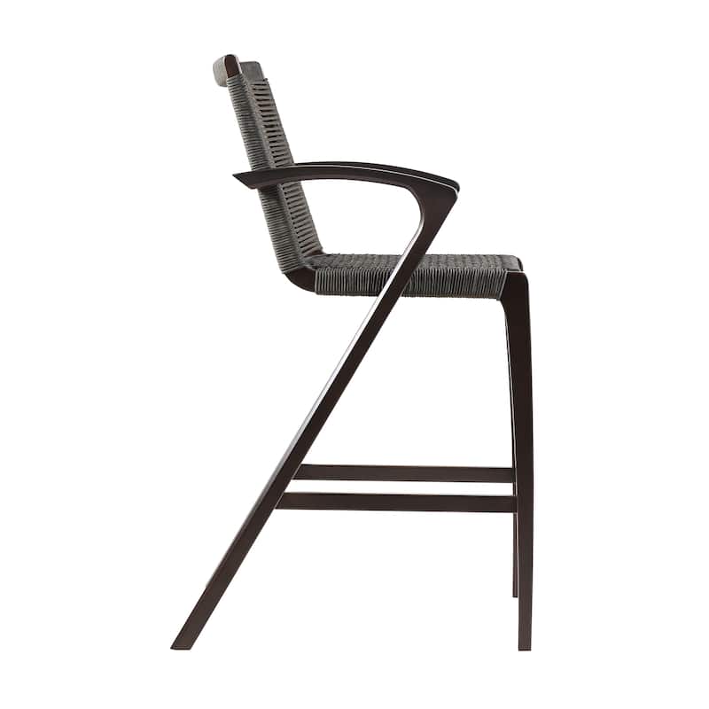 Brielle Solid Eucalyptus Wood and Rope Outdoor Patio Counter Height Bar Chair