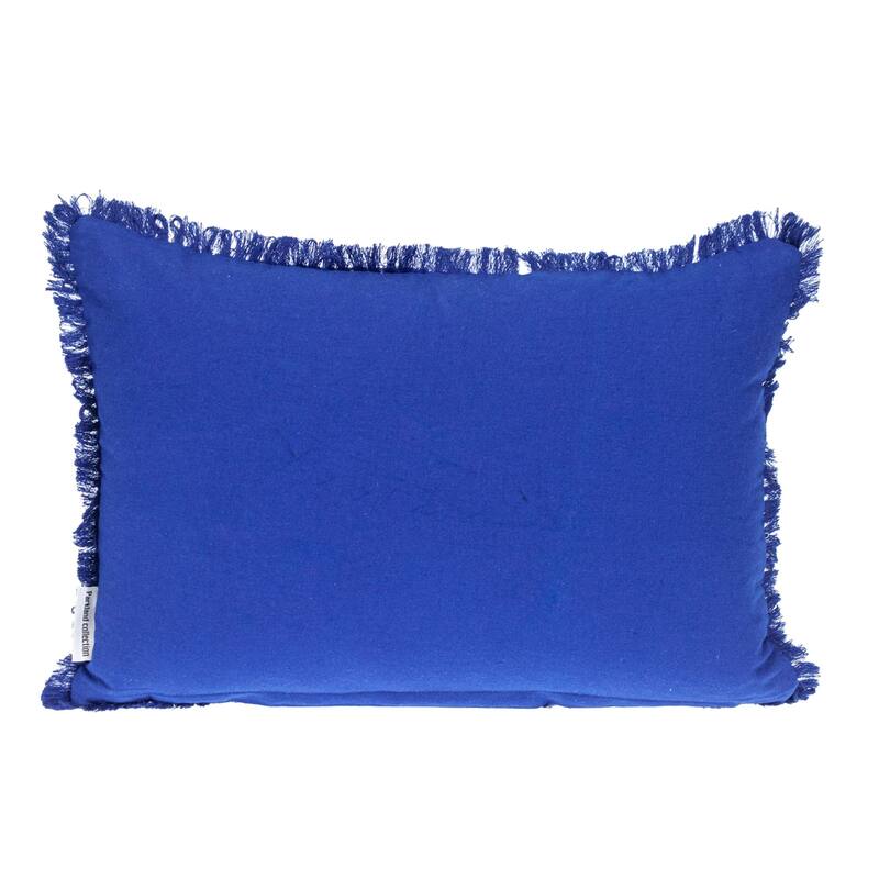 Striped Rectangular Throw Pillow with Fringed Edges - 20" - Blue and Beige
