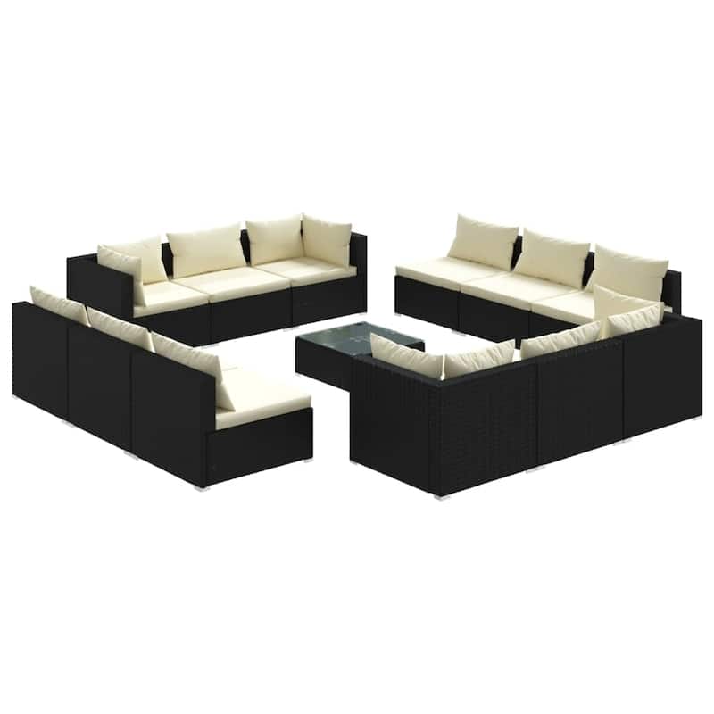 vidaXL Patio Lounge Set Outdoor Sectional Sofa Set Table Garden Poly Rattan - 27.6" x 27.6" x 23.8"