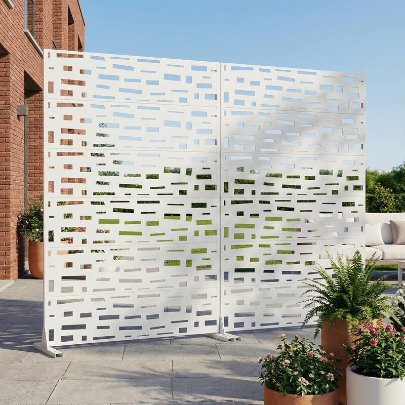 Outdoor Metal Privacy Screen Fence Panel Set of 2 - White - 72"x47"