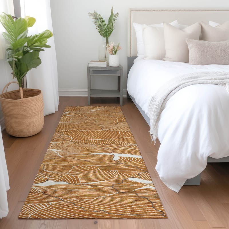 Machine Washable Indoor/ Outdoor Abstract Crackle Chantille Rug - Paprika - 2'3" x 7'6"