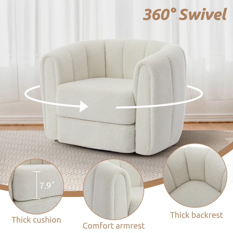 Swivel Upholstered Barrel Chair, Round Armchairs with Curved Backrest, Comfy Accent Chair with Thickened Cushion