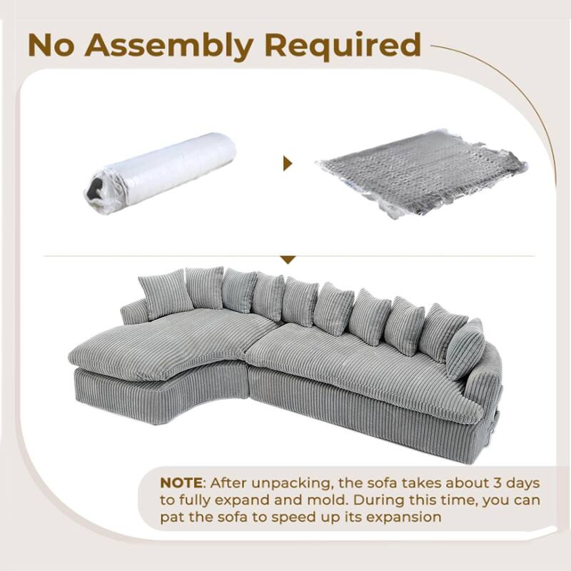 127" Corduroy L-Shaped Sectional Sofa with 10 Back Cushions