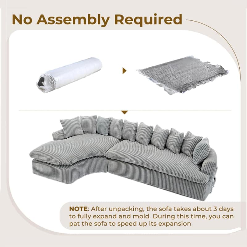 127" Large Corduroy Upholstered L-Shape Modular Sectional Sofa with 10 Pillows, High-Resilience Foam, No Assembly Required聽